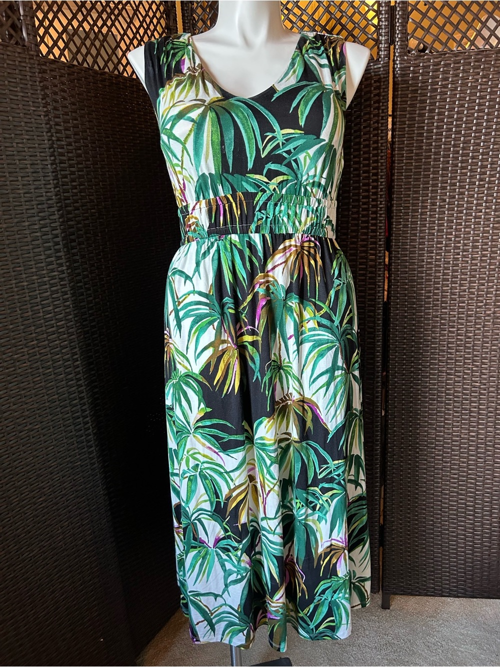 Soma Tropical Palm Midi Dress - Black & Green